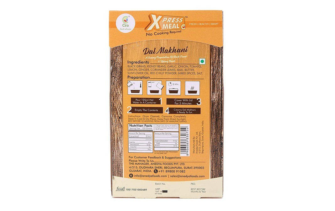 Cira Xpress Meal Dal Makhani Indian Curry   Box  75 grams